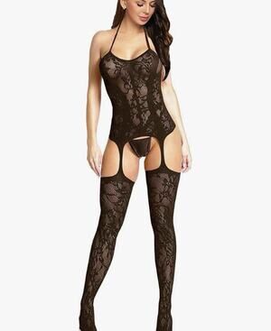 Womens Bodystocking One Size Lingerie Bodysuit Sexy Tights Black Sheer Mesh